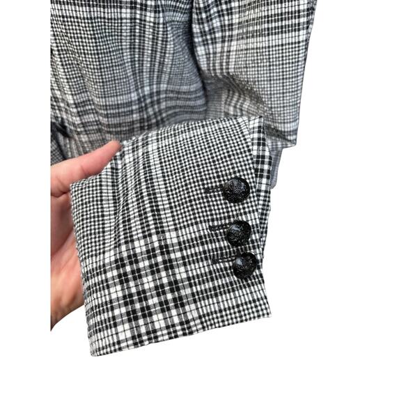 Maison d'Amelie Black White Plaid Double Breasted Notched Hem Blazer - M - Picture 8 of 13